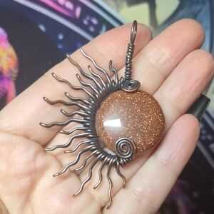 Copper Wire Wrapped Sunstone Pendant